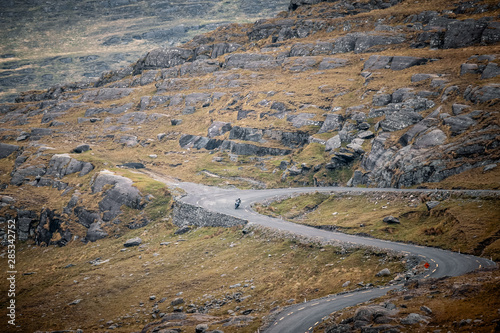 Motorcyclist descends Healy Pass in Ireland