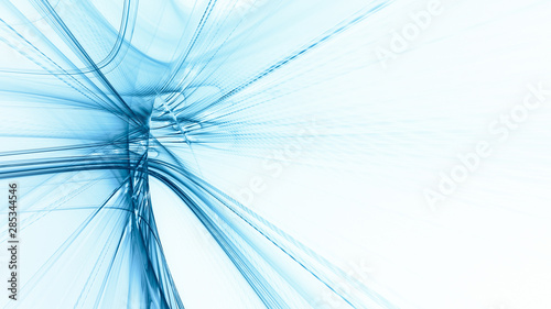 Abstract blue background element on white. Fractal graphics 3d Illustration. Three-dimensional composition of glowing lines and motion blur traces. Movement and innovation concept.