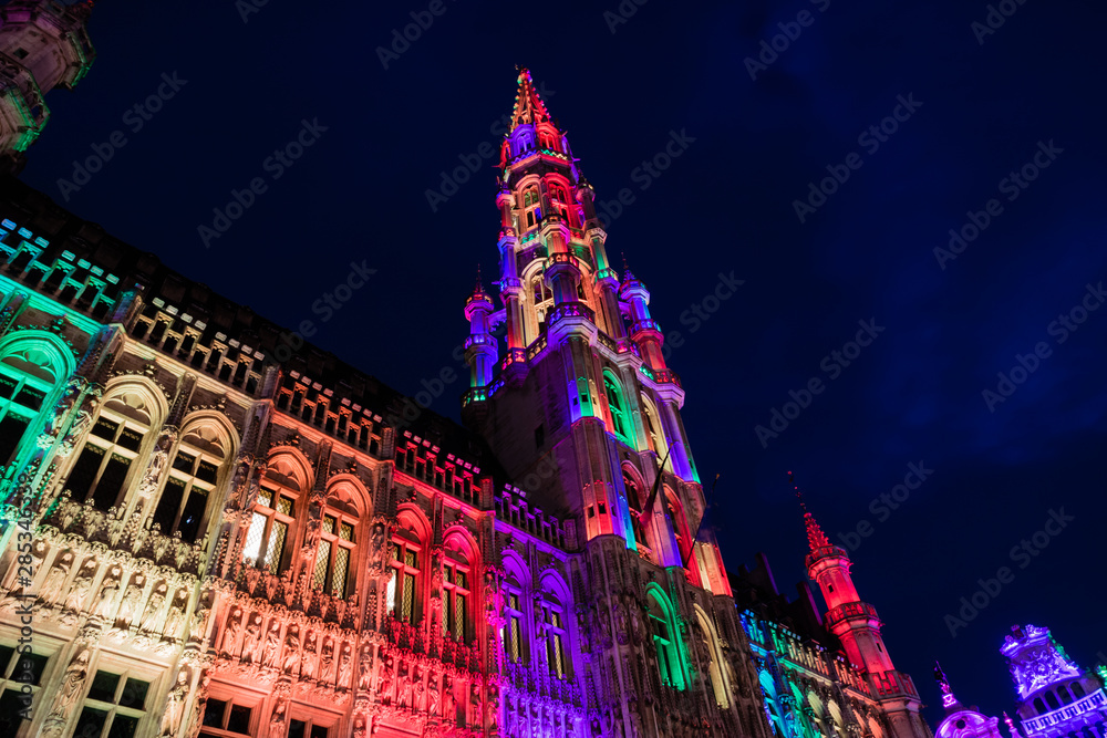 Brussels Grand Place by night and its colour show