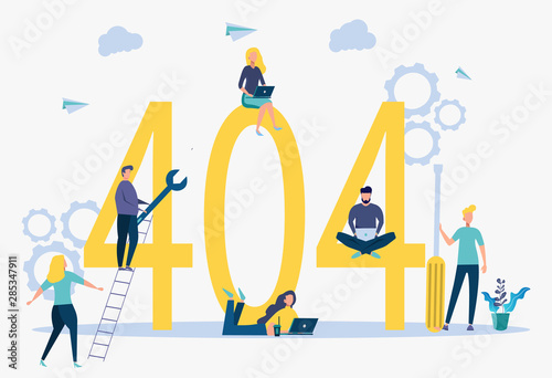 Colorful vector illustration, error 404, disconnect from the internet, not available. People connect internet access