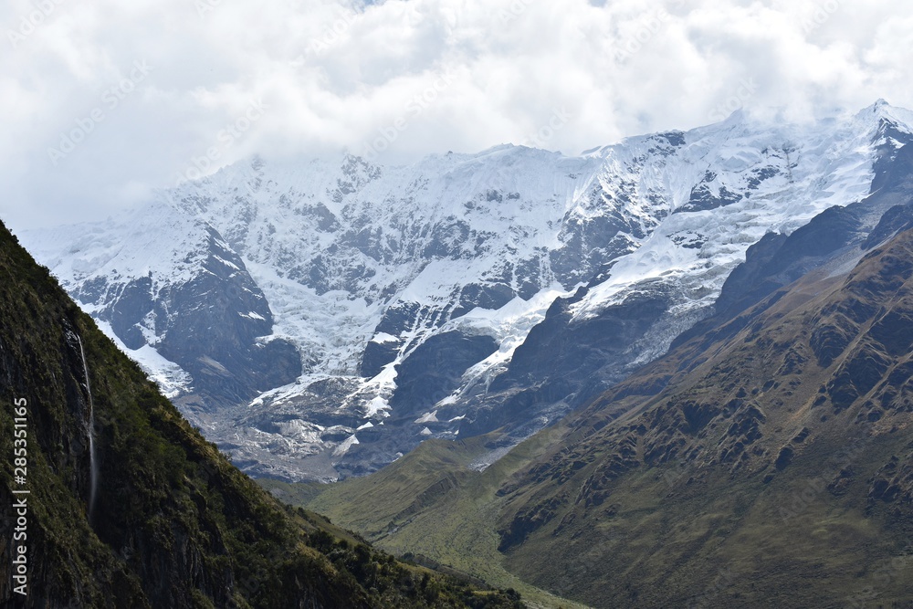 Scenic view of  Salkantay snowy Andean mountain , the road to Machu Picchu.