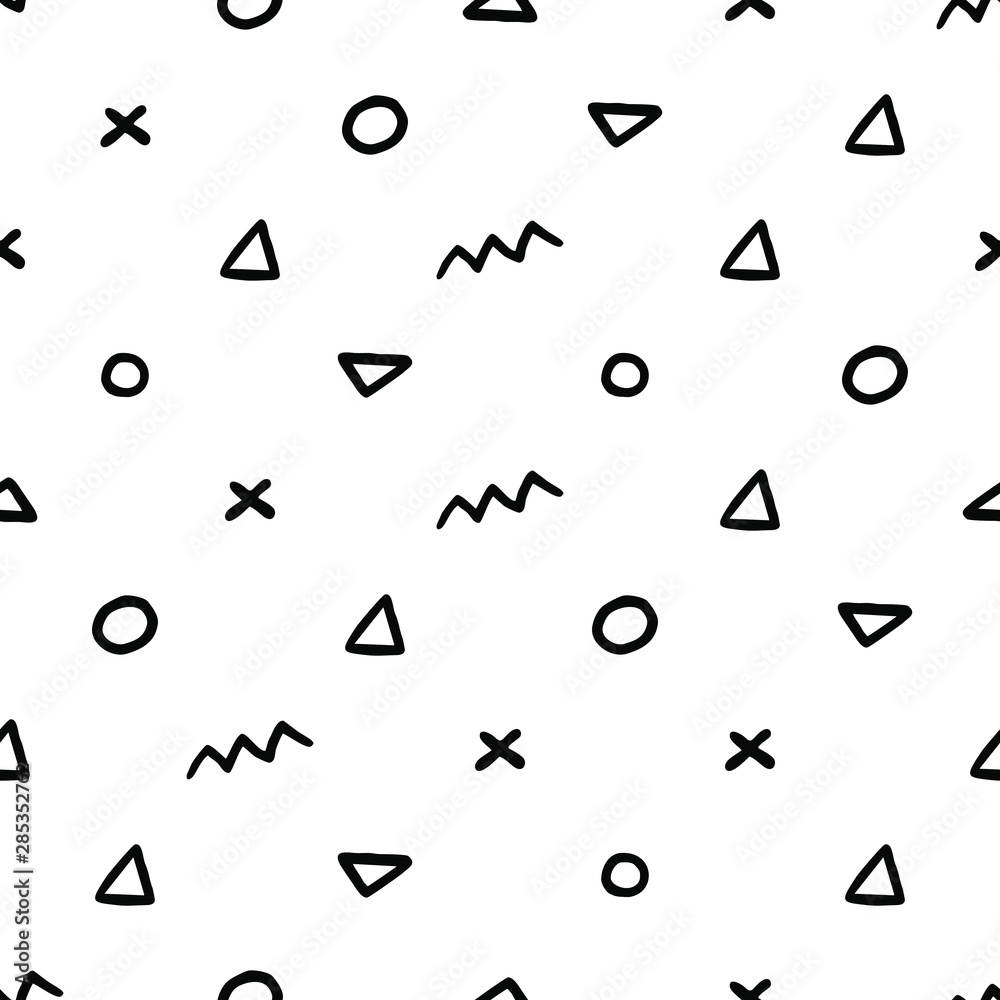 Retro vector abstract pattern in geometric style. Classic black with vector geometric figures.Vector form a triangle, a line, a circle. Hipster vector fashion Memphis 