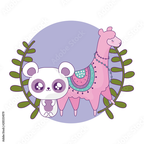 panda bear with alpaca baby animals kawaii style