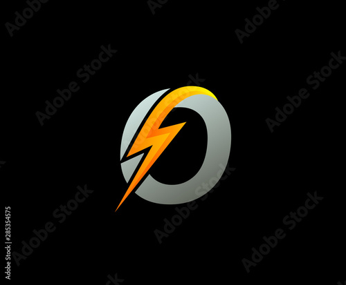 Letter O thunder power shape logo icon, flash icon.