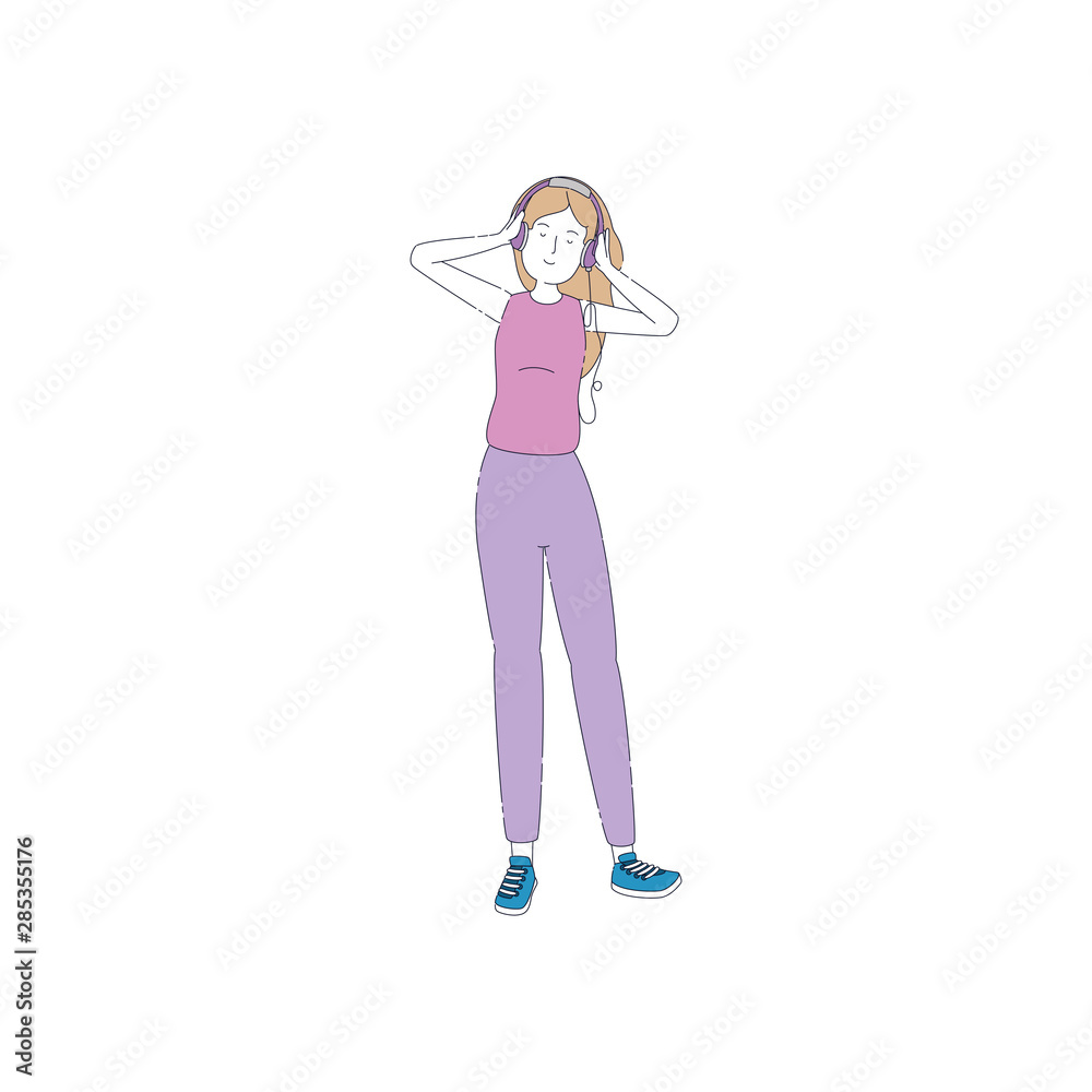 young woman with earphones character young woman with earphones character