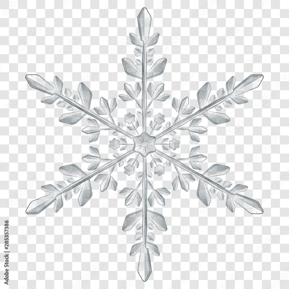 Big complex translucent Christmas snowflake in gray colors for use on ...