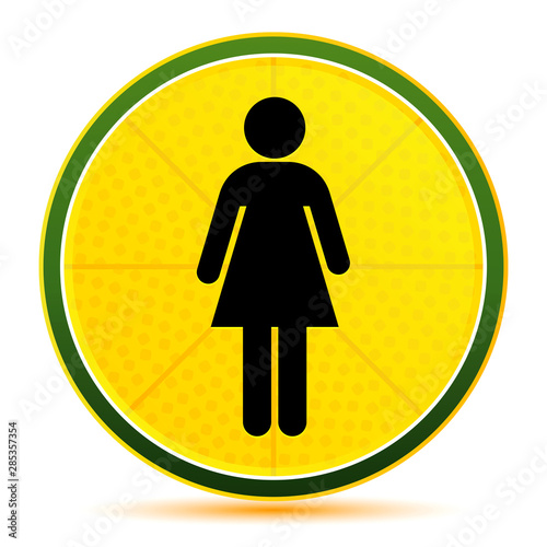 Woman icon lemon lime yellow round button illustration