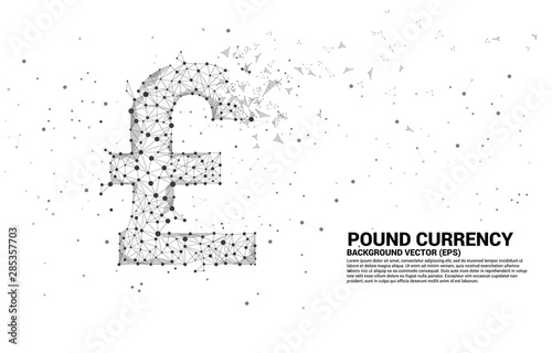 Vector money pound sterling currency icon from Polygon dot connect line. Concept for british financial network connection.