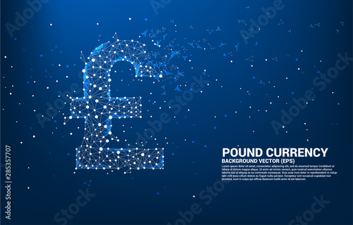 Vector money pound sterling currency icon from Polygon dot connect line. Concept for british financial network connection.