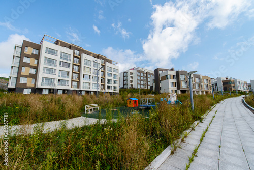 A new residential neighborhood in the city by the sea. New buildings of the residential district.