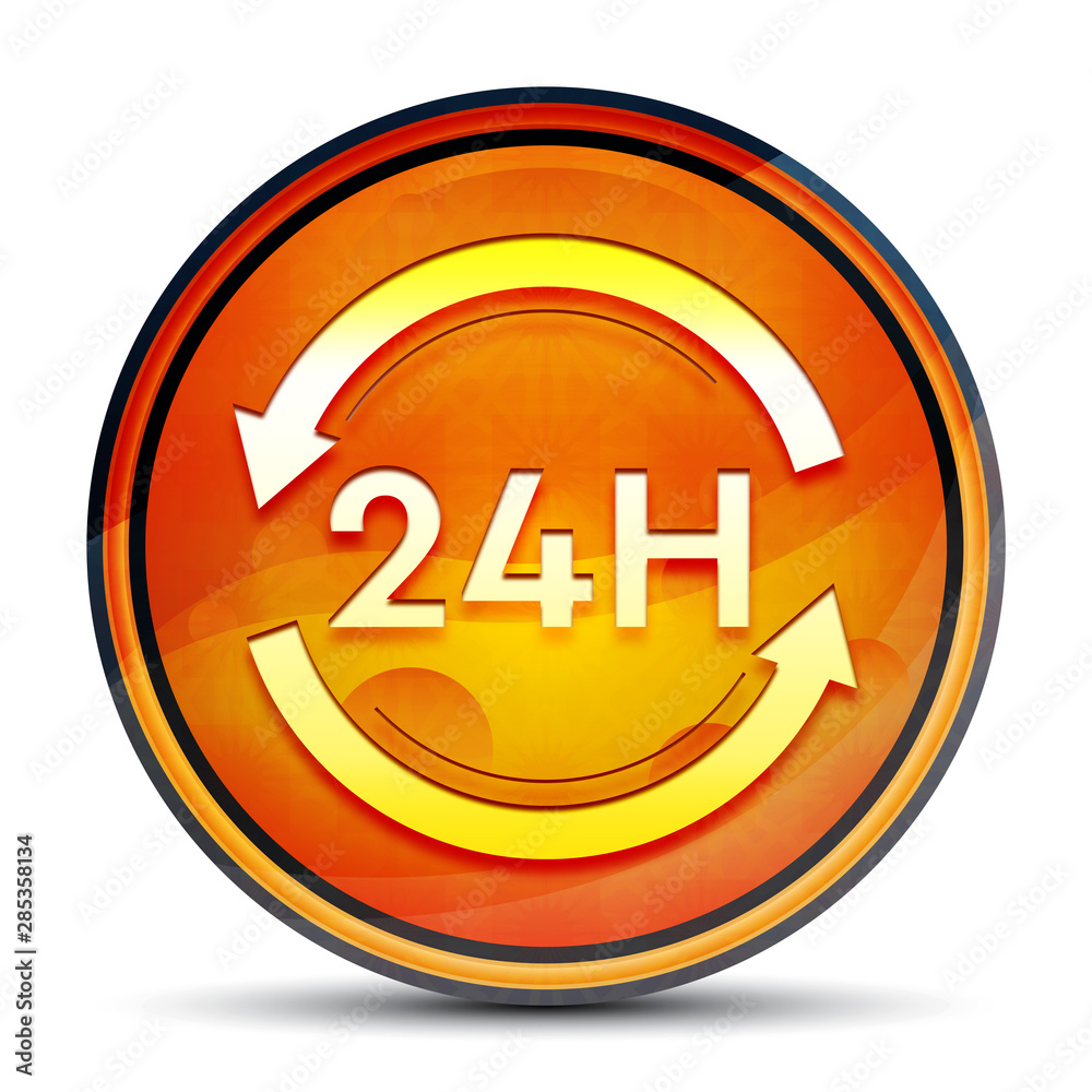 24 hours update icon shiny bright orange round button illustration 24 hours update icon shiny bright orange round button illustration