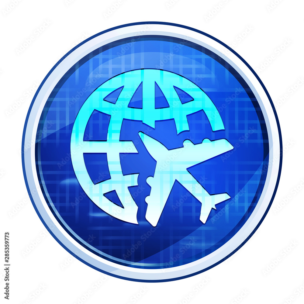 Plane world icon futuristic blue round button vector illustration Plane world icon futuristic blue round button vector illustration