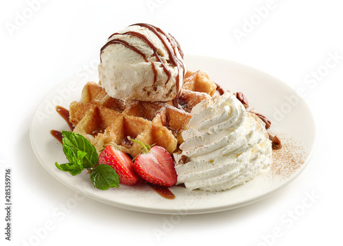 belgian waffle dessert photo