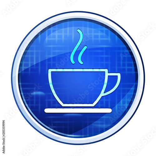 Coffee cup icon futuristic blue round button vector illustration