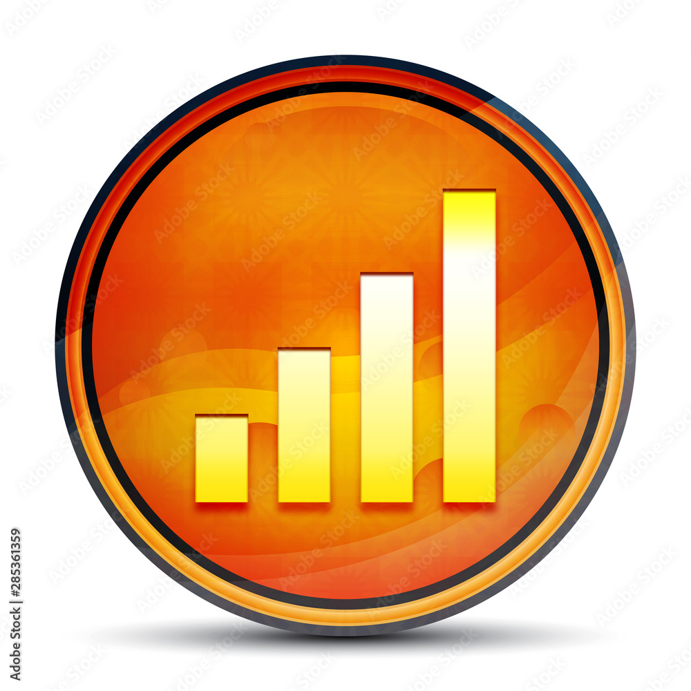 Statistics icon shiny bright orange round button illustration Statistics icon shiny bright orange round button illustration