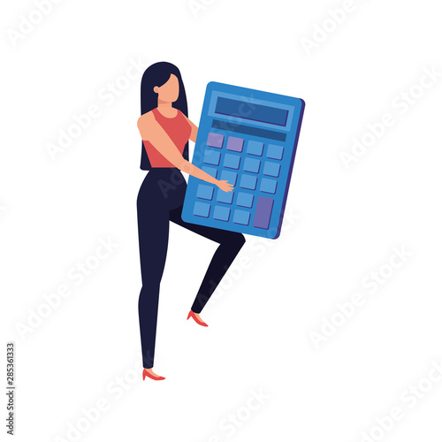 young woman with calculator math character