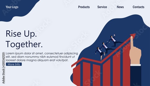 Business team run around grow up chart. Business Landing Page Template.