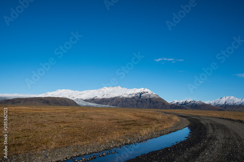 The road leading towards flaajokull glacier in Iceland