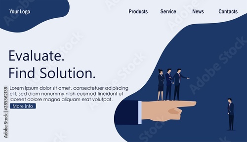 Businessman blamed by team and boos for failure. Business Landing Page Template.