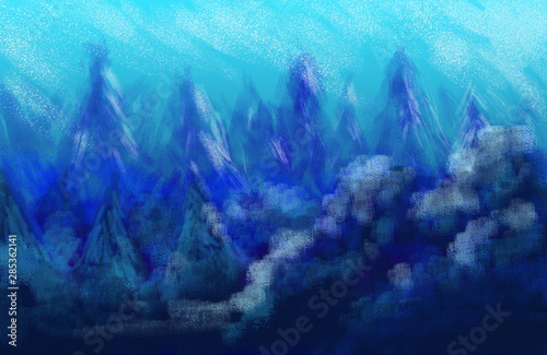 painting background winter forest hill cold digital illustration art