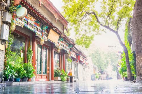 Nanluoguxiang of Beijing in the morning. The neighborhood contains many typical narrow streets known as hutong. Located in the Dongcheng district, Beijing, China. photo