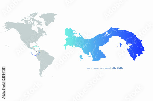 graphic vector map of south america. panama map.