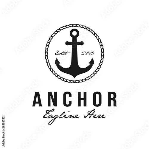 Anchor hipster retro logo design with circular rope. Nautical, sailing symbol