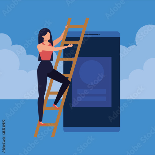 young woman with smartphone character