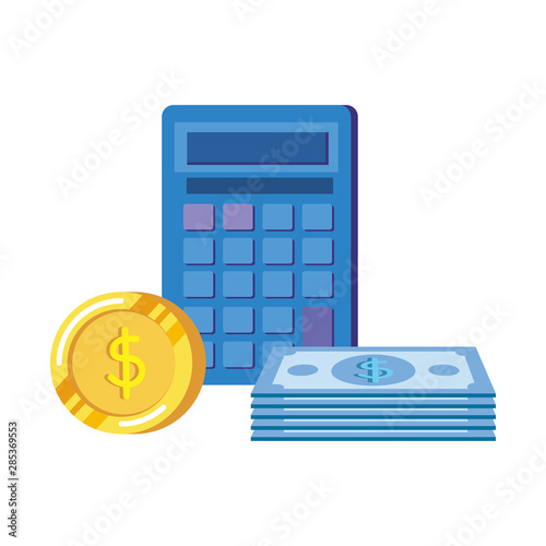 coins and bills money dollars with calculator
