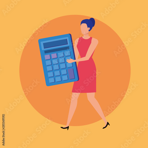 young woman with calculator math character
