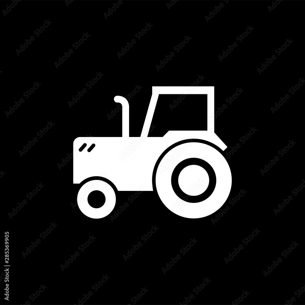 Tractor Icon On Black Background. Black Flat Style Vector Illustration. Tractor Icon On Black Background. Black Flat Style Vector Illustration.