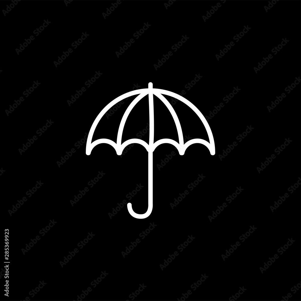 Umbrella Line Icon On Black Background. Black Flat Style Vector Illustration.