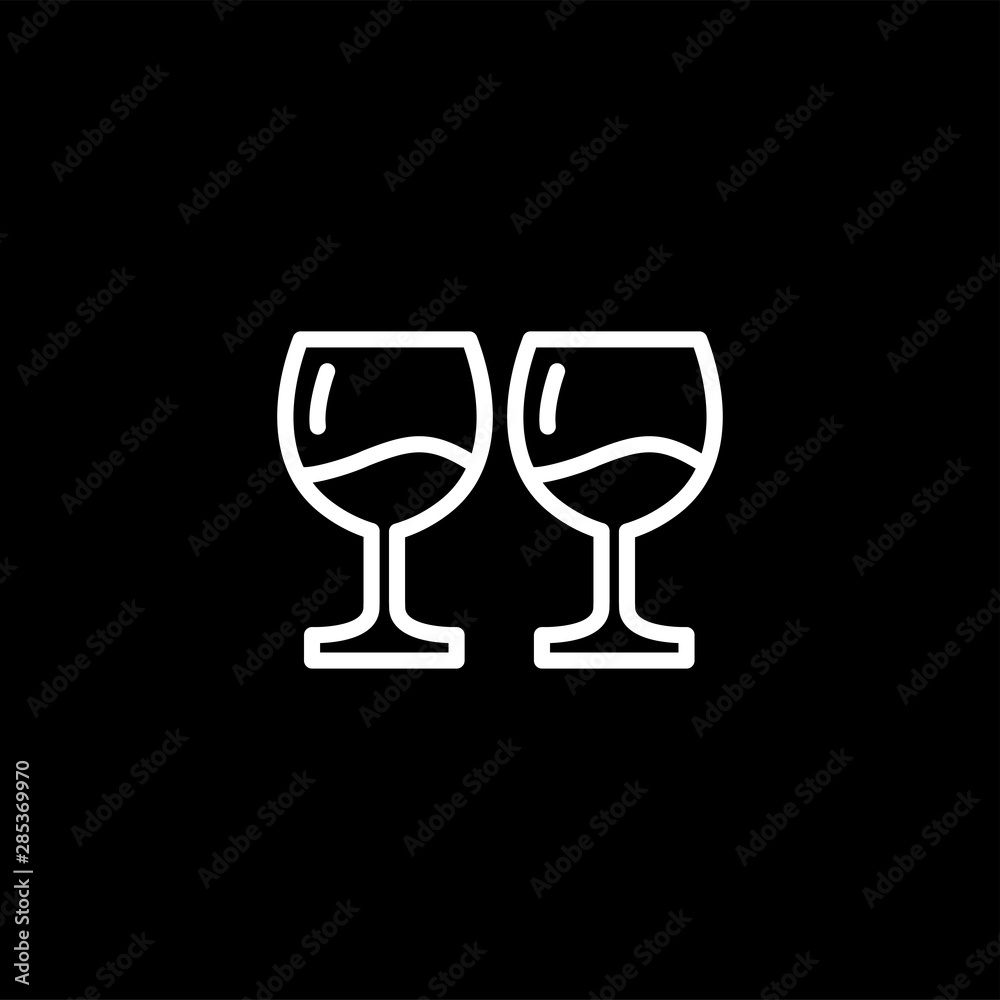Wine Glasses Line Icon On Black Background. Black Flat Style Vector Illustration. Wine Glasses Line Icon On Black Background. Black Flat Style Vector Illustration.