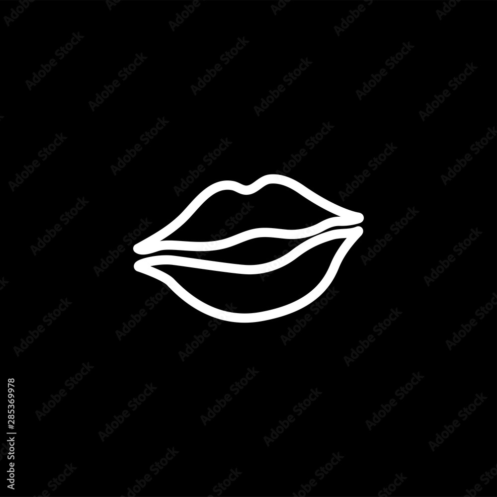 Woman Lips Line Icon On Black Background. Black Flat Style Vector Illustration. Woman Lips Line Icon On Black Background. Black Flat Style Vector Illustration.