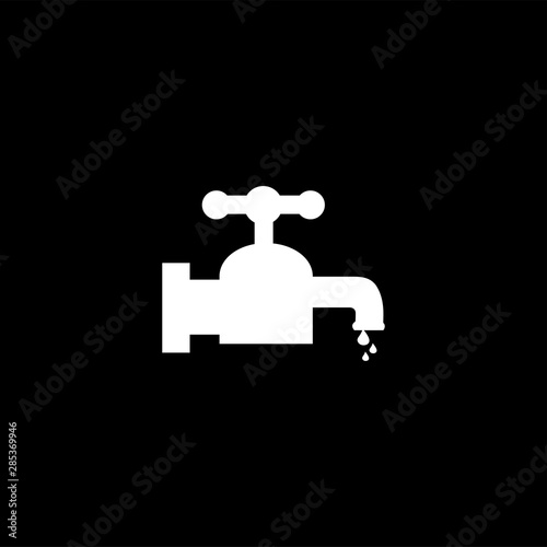 Water Tap Icon On Black Background. Black Flat Style Vector Illustration.