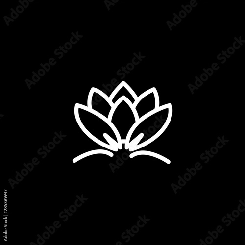 Water Lily Line Icon On Black Background. Black Flat Style Vector Illustration.