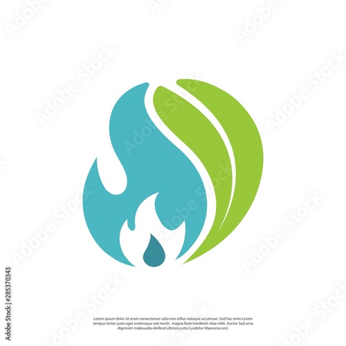 Vector leaf logo with fire in a simple minimalist style