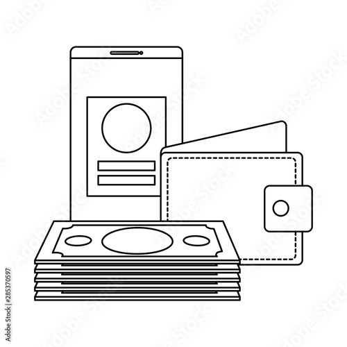 bills money dollars with wallet and smartphone