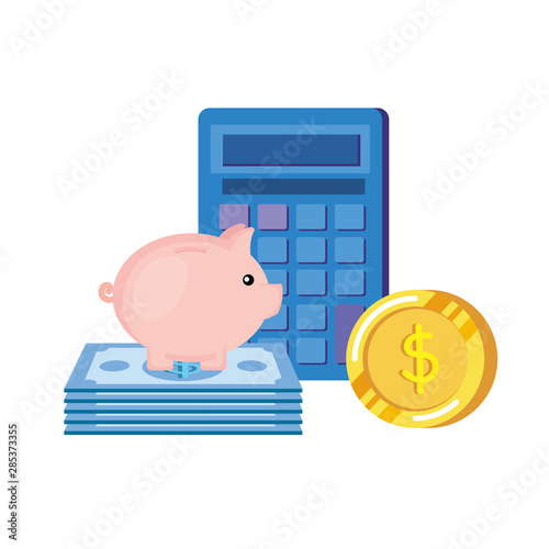 piggy savings with coins and bills money