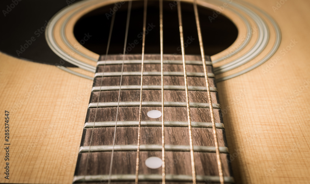 Fingerboard and Inlay and Old Acoustic Guitar String in Vintage Tone Fingerboard and Inlay and Old Acoustic Guitar String in Vintage Tone