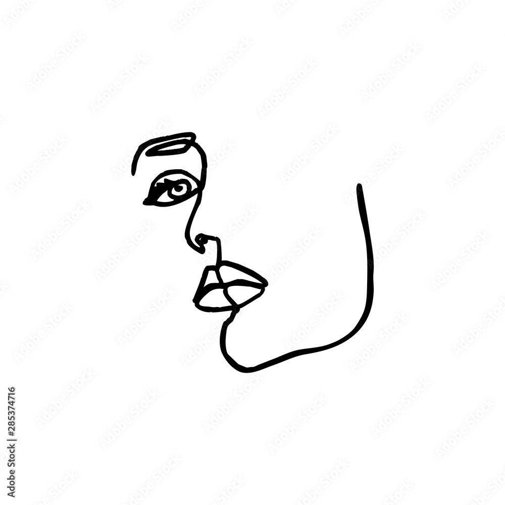One Line Woman's Face. Continuous line Portrait of a girl In a Modern Minimalist Style. Vector Illustration young female