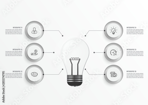Abstract elements of graph infographic template with label, integrated circles. Business concept with 6 options. For content, diagram, flowchart, steps, parts, timeline infographics, workflow layout,