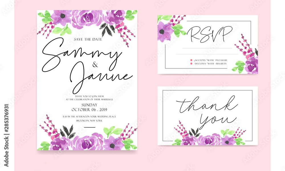 set of floral cards with flowers