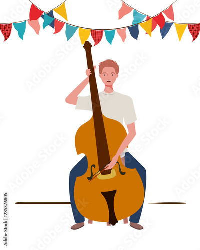 young man with fiddle on white background