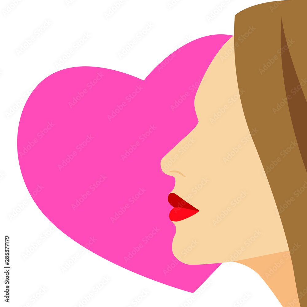 Woman face on a pink hearton white background illustration vector