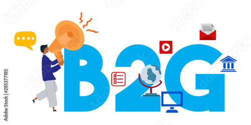B2G Business to Government. Concept with letters and icons. Colored flat vector illustration.