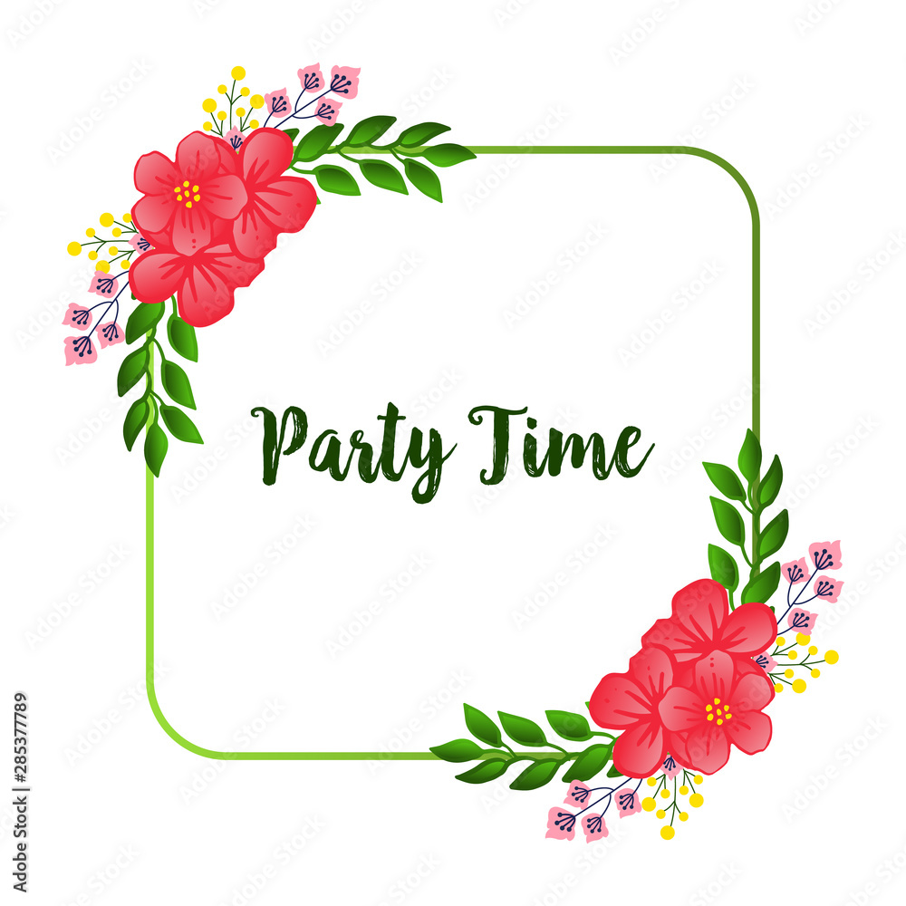Party time template design, with bright green leafy flower frame. Vector