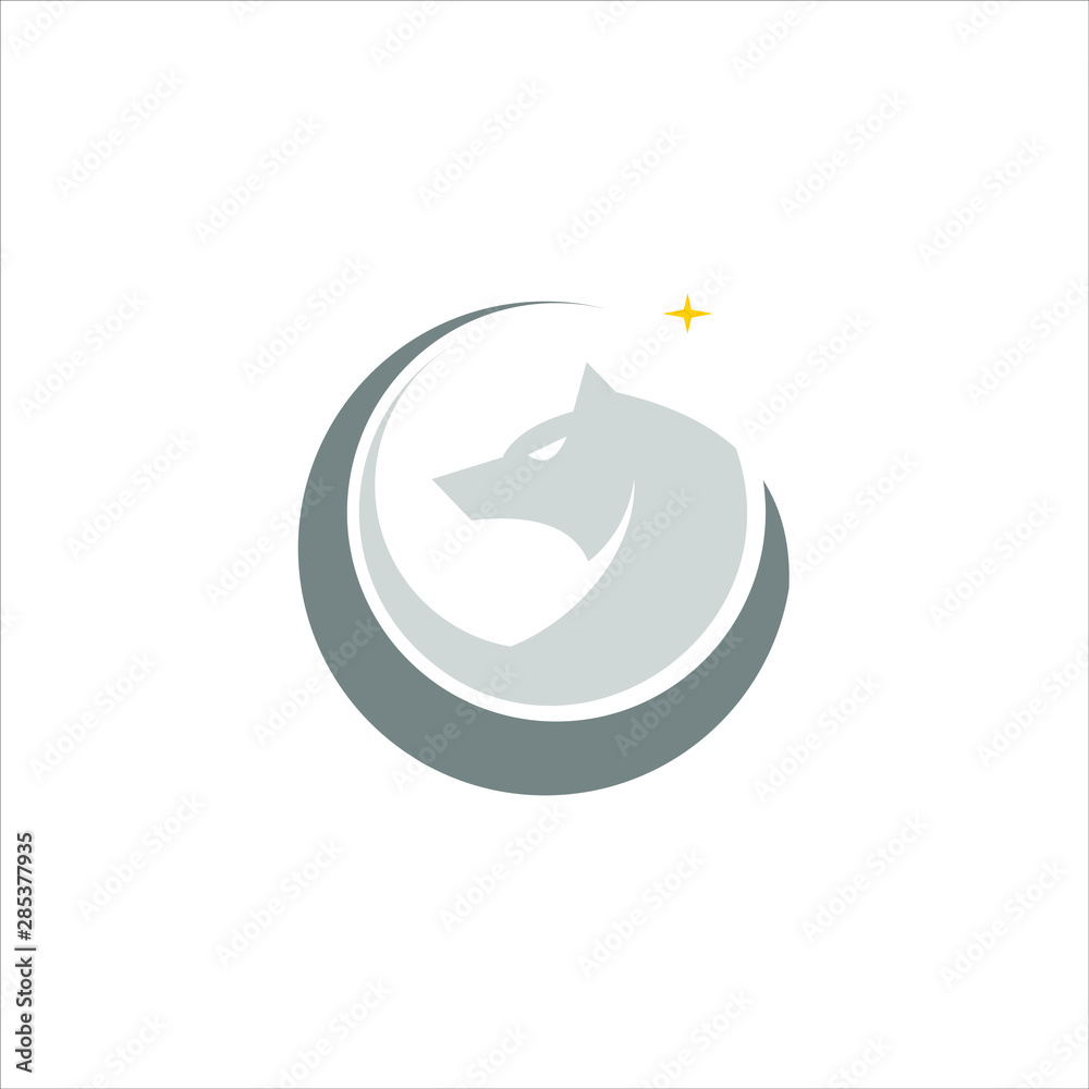 Obraz premium simple modern circle wolf head moon logo design idea 