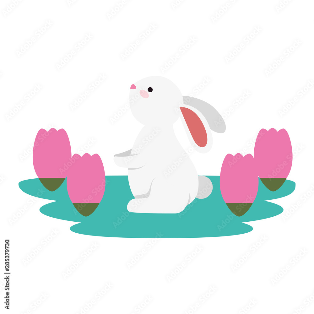 Obraz premium cute and little rabbit in roses garden scene
