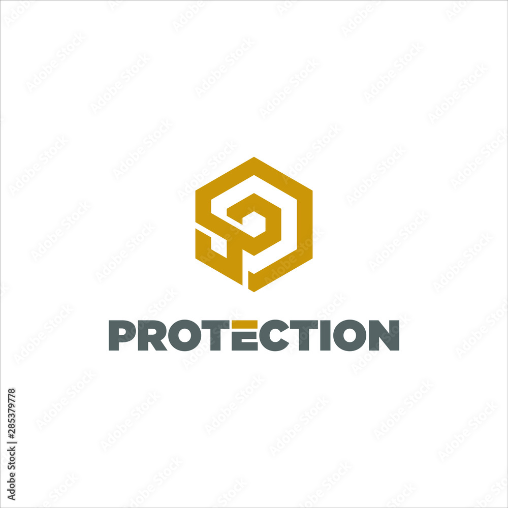 simple gold hexagon shield P letter initial logo design simple gold hexagon shield P letter initial logo design